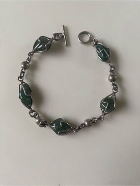 Sterling Wrapped Green Stone Link Bracelet